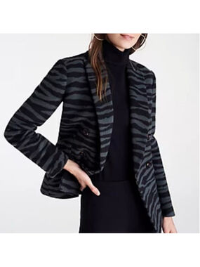 Ann Taylor Zebra sz 0 Jacket animal Print Blazer Trendy Felted Wool Blend Green